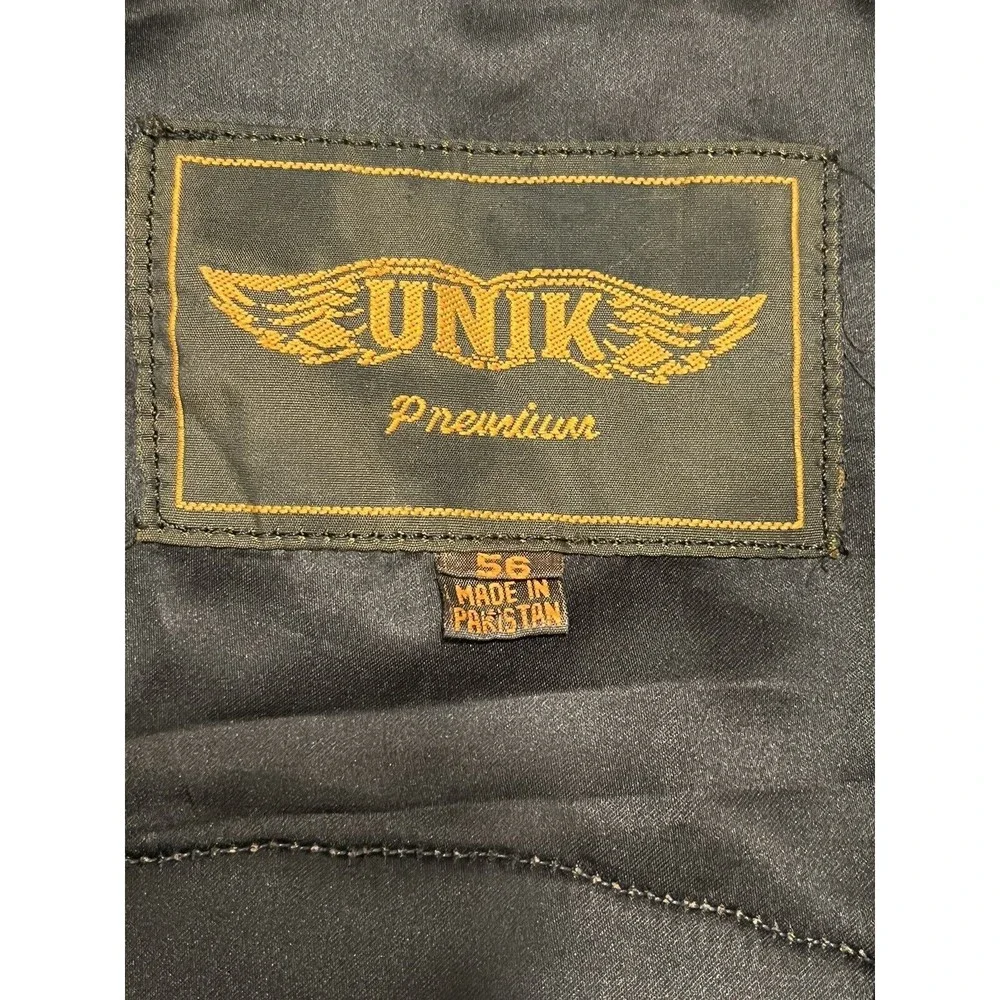 UNIK Premium Leather Brown Biker Motorcycle Vest Size 56 BORN‎ TO RIDE USA Patch